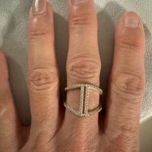 Pavé Double-Bar Open Ring in Silver